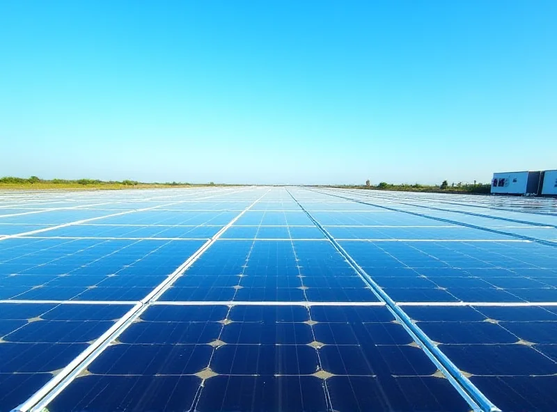 Solar panels with battery storage system in the background.