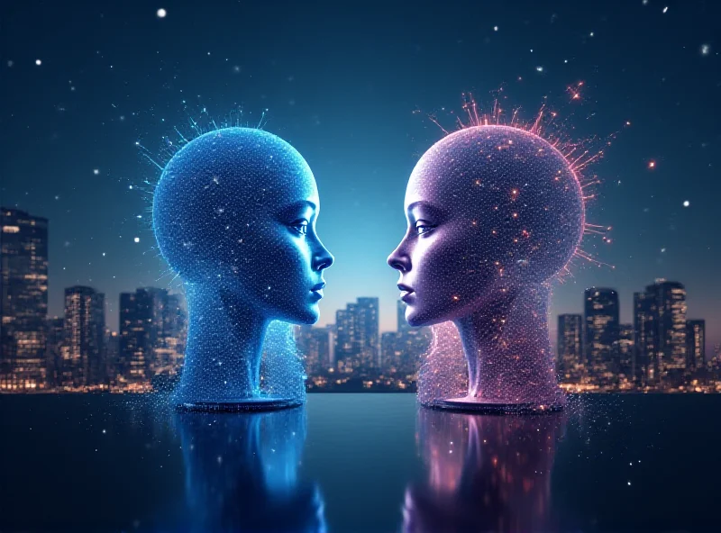 Conceptual image of Amazon Alexa+ and Apple Siri facing off, with a futuristic cityscape in the background.