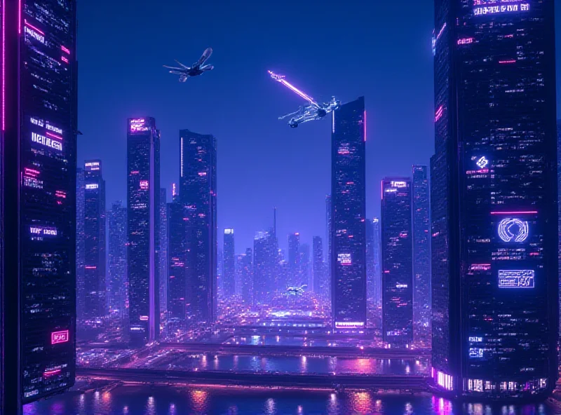 A futuristic cityscape with AI-powered vehicles and buildings, symbolizing the future of AI technology.