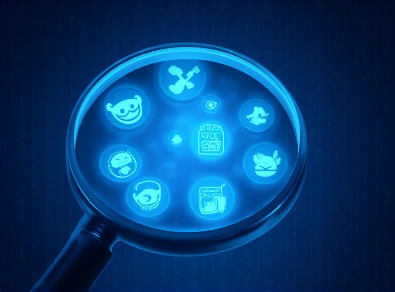 Illustration of a digital magnifying glass over social media icons