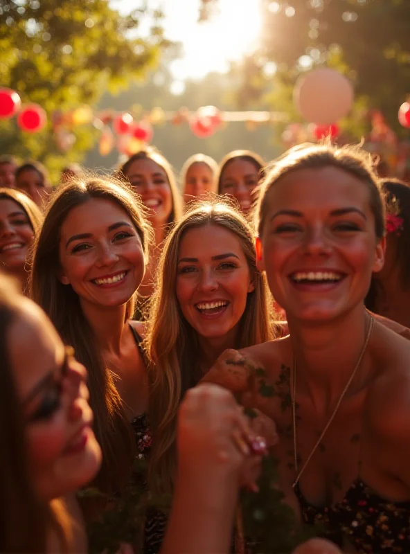 A diverse group of people celebrating together at an outdoor event, with smiling faces and festive decorations, showcasing the joy of event planning.