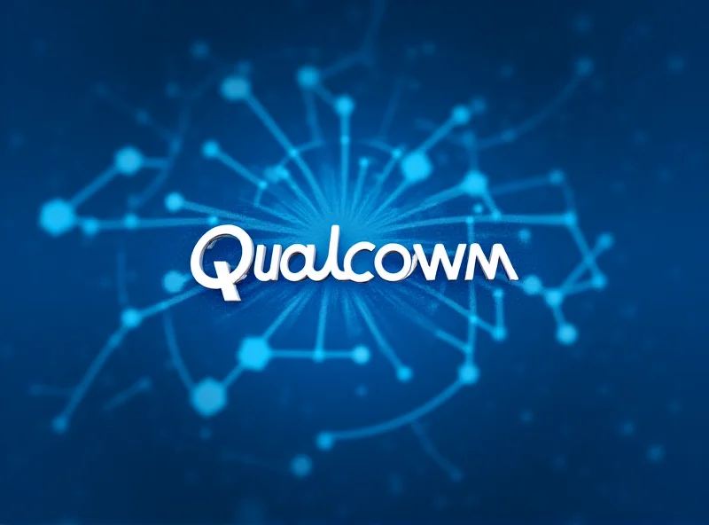 Qualcomm logo with futuristic 6G network visualization.