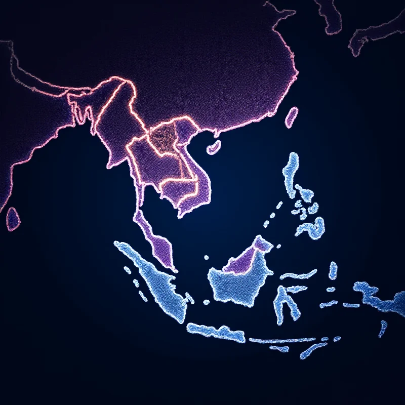 A map of Southeast Asia with stylized AI neural network connections overlaid, symbolizing the region's involvement in the global AI race.