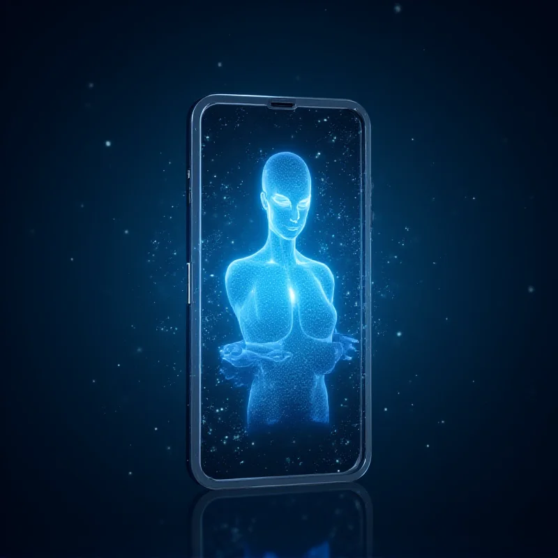 A futuristic smartphone with holographic AI assistant projected from the screen, surrounded by glowing circuits.