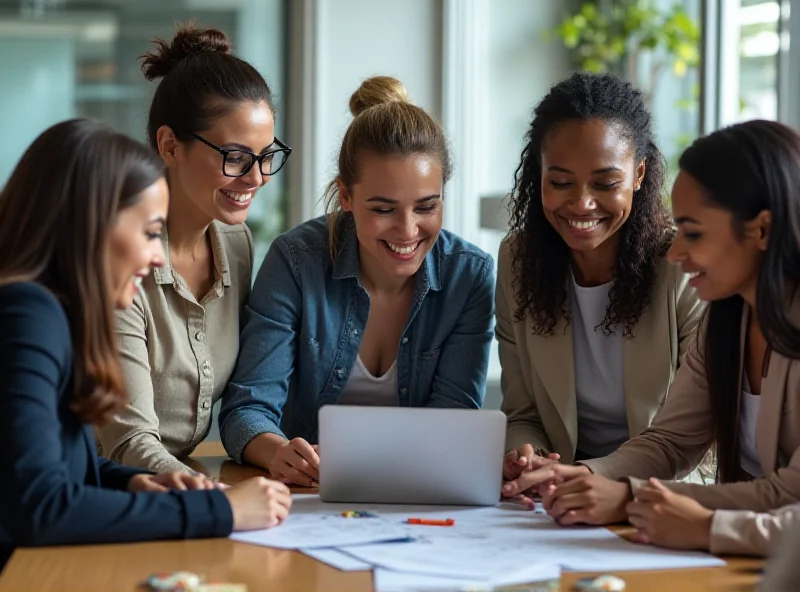 A diverse group of professionals working together in a modern office.