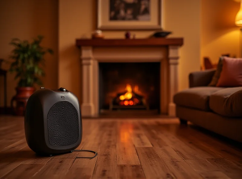 A modern and stylish space heater in a cozy living room setting.