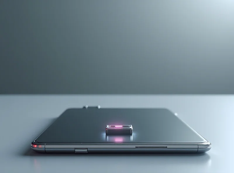 Concept rendering of a foldable phone with a larger battery icon displayed on the screen.