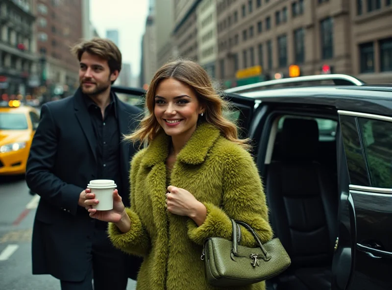 Woman in a luxury SUV ordering matcha with bodyguards