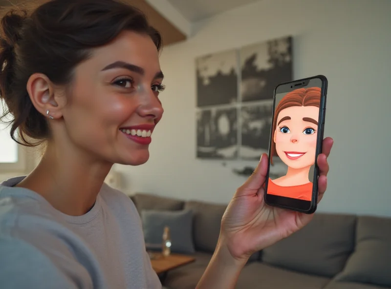 A person interacting with their digital avatar on a smartphone screen.