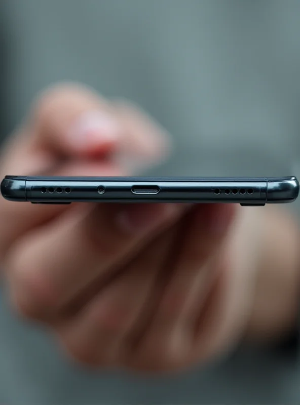 A hand holding an extremely thin smartphone, showcasing its slim profile.