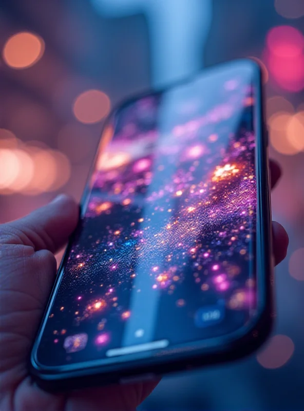 Close-up of a futuristic mobile phone display with vibrant colors and exceptional clarity.