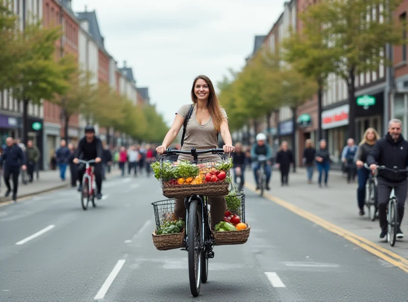 A person riding a cargo bike through a city street.