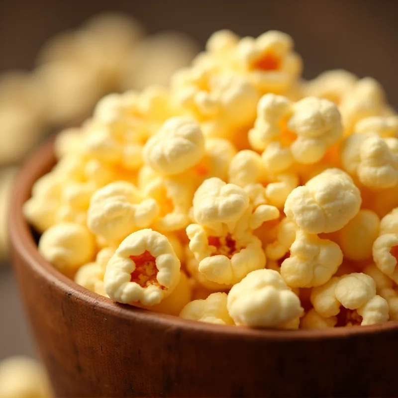 Close-up shot of perfectly popped popcorn in a bowl.