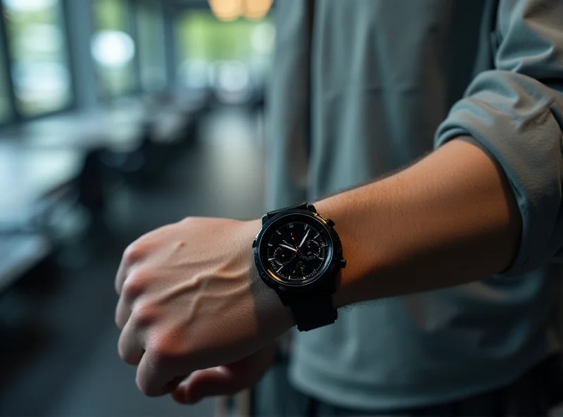 Close-up of a person wearing a Boat Ultima Prime smartwatch, showcasing its screen and sleek design.