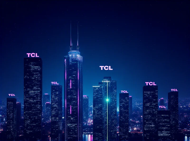 A futuristic cityscape with TCL branding overlaid, emphasizing connectivity and innovation.