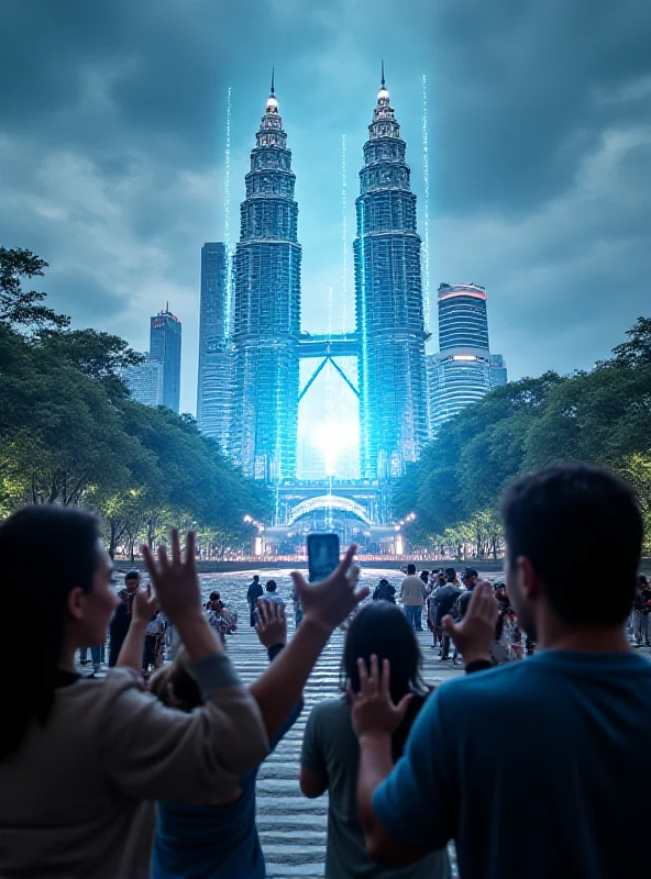 Augmented reality overlay on a famous Southeast Asian landmark, showing a charging animation.