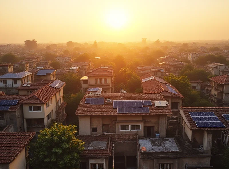 Solar panels on a rooftop in Gujarat, India.