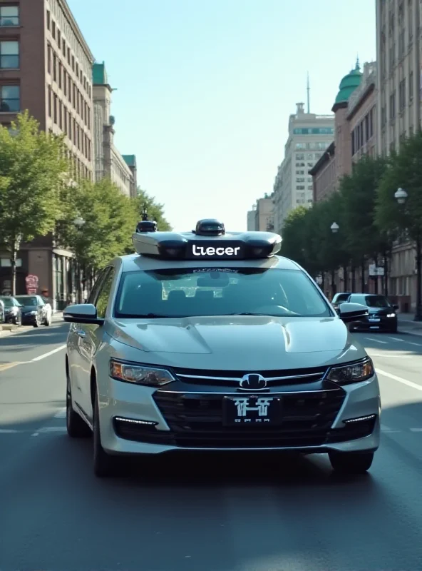 Self-driving car with Uber logo on the door driving on a city street