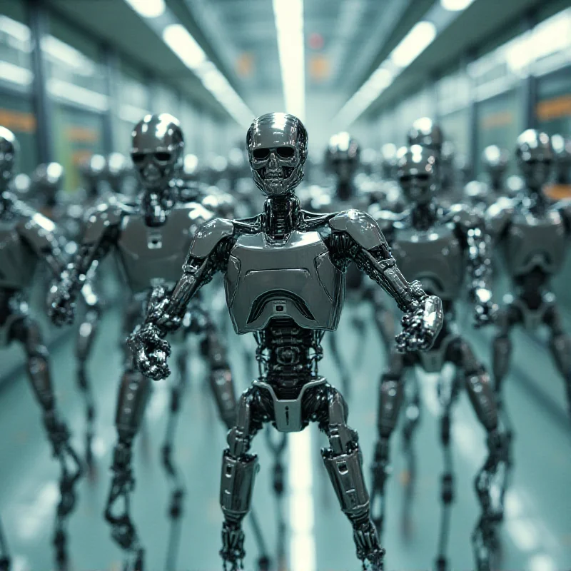 A stylized image of small, interconnected robots morphing and shifting, resembling the T-1000 from Terminator 2.