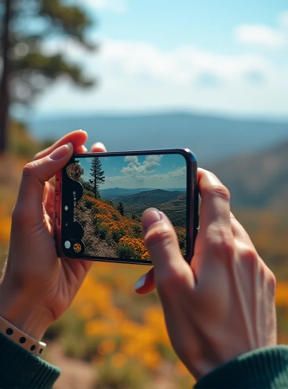 A person holding the Xiaomi 15 Ultra, taking a photo of a landscape