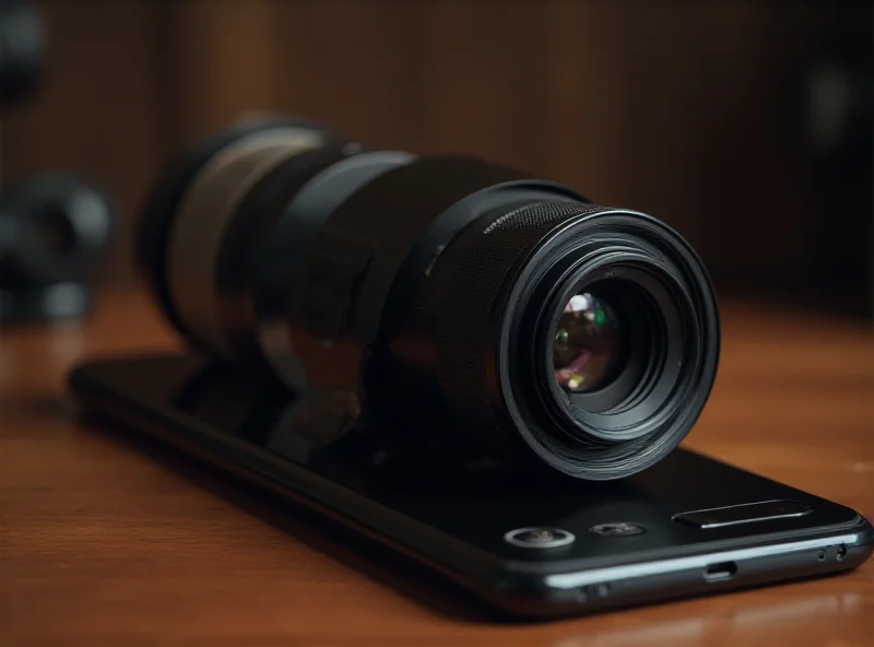 Close-up of Realme concept phone with a DSLR lens attached