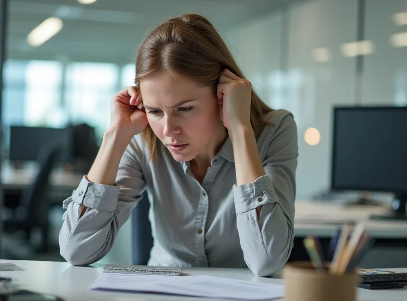 A person massaging their neck, looking stressed from phone use.