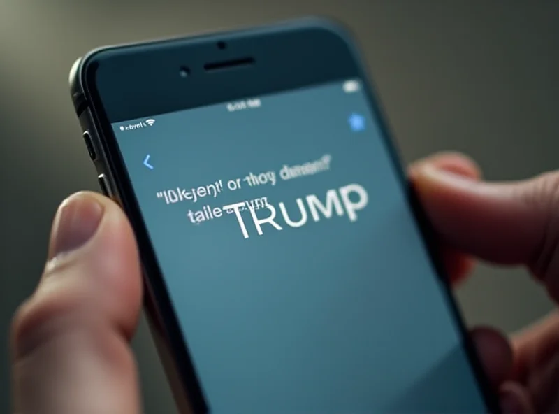 Close-up of an iPhone screen displaying the word 'racist' being incorrectly transcribed as 'Trump' in the dictation feature.