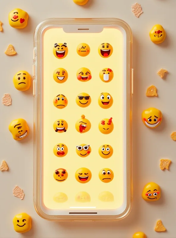 A variety of new emojis, including the 'tired-looking smiley' are displayed on an iPhone screen.