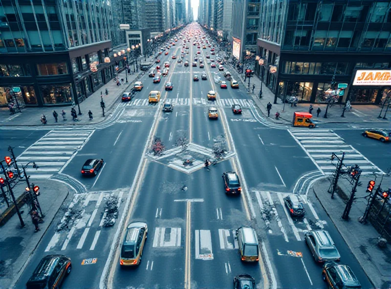 Aerial view of a bustling city intersection with modern traffic management systems in place.