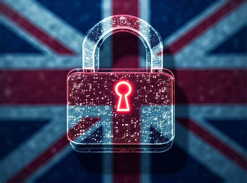 Illustration of a digital lock with the UK flag in the background, representing Apple's data privacy fight in the UK.