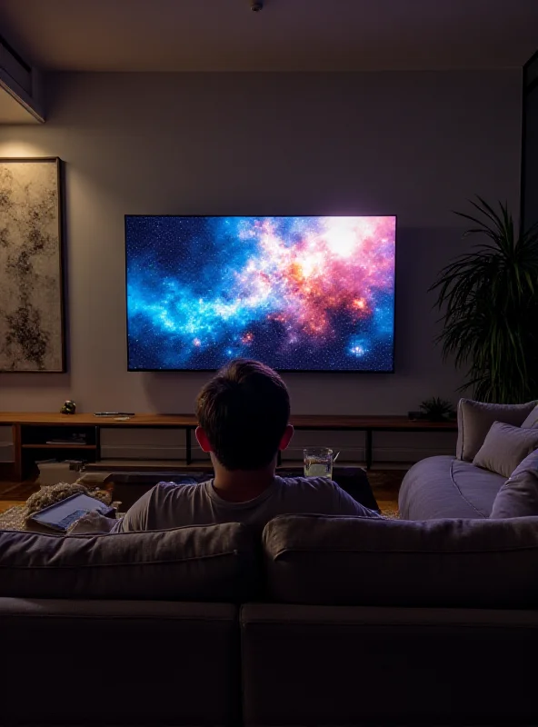 A person relaxing on a couch while watching a large Sony Bravia TV.