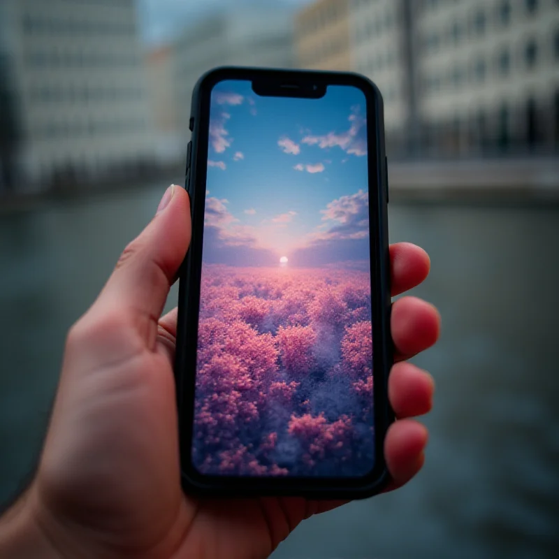 A close-up shot of an iPhone 16e being held in a person's hand.