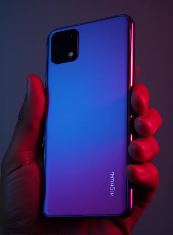 A close-up shot of an Infinix smartphone displaying a vibrant color-shifting effect, highlighting its unique and eye-catching design.