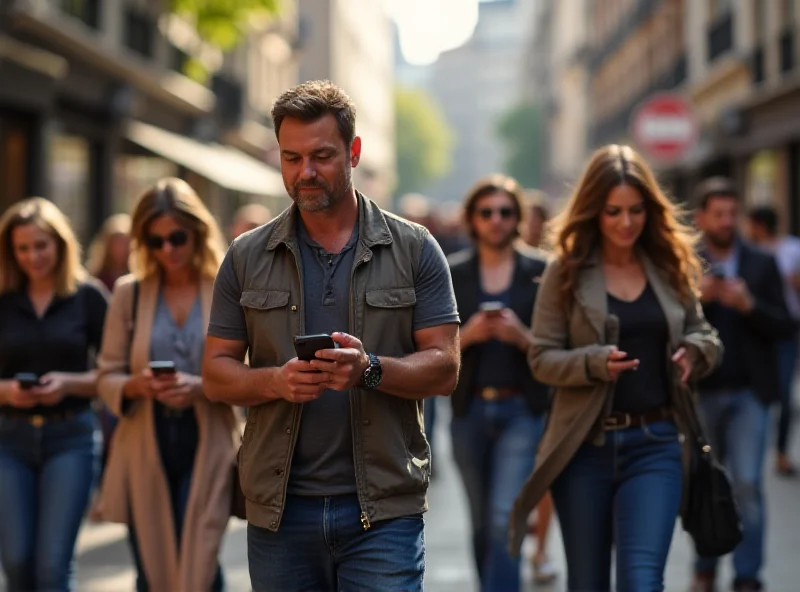 A person using a smartphone in a crowded city street