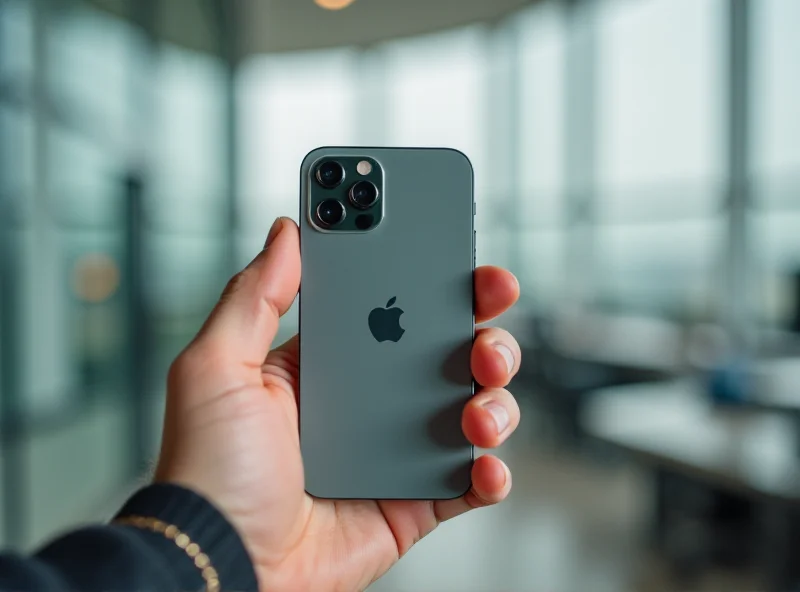 Hand holding an iPhone 16e showcasing its single camera design against a blurred background.