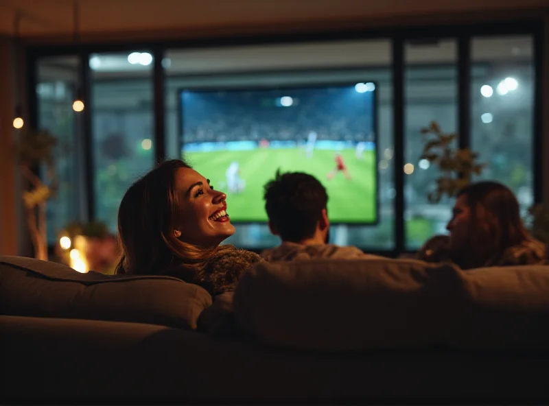 Person happily watching sports on Max streaming service on a large TV screen.