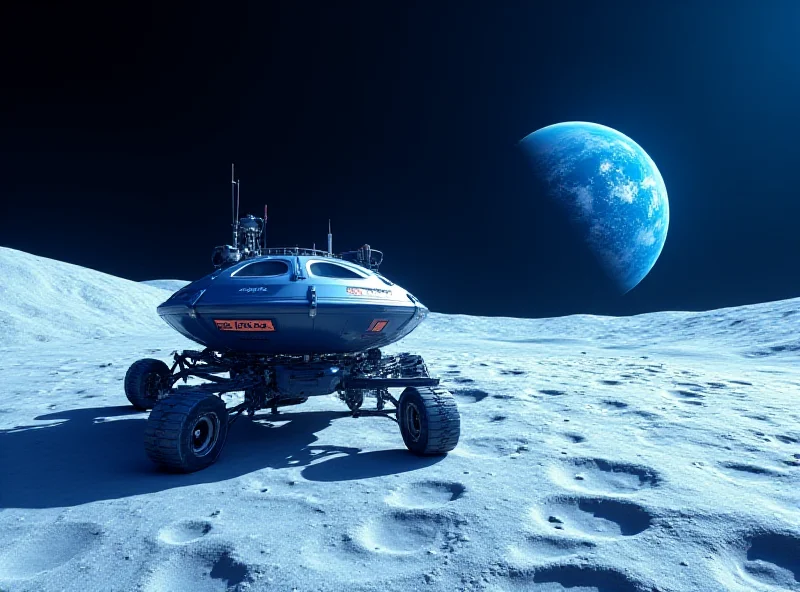 A stylized image of the Blue Ghost lander on the moon's surface, with Earth visible in the background.