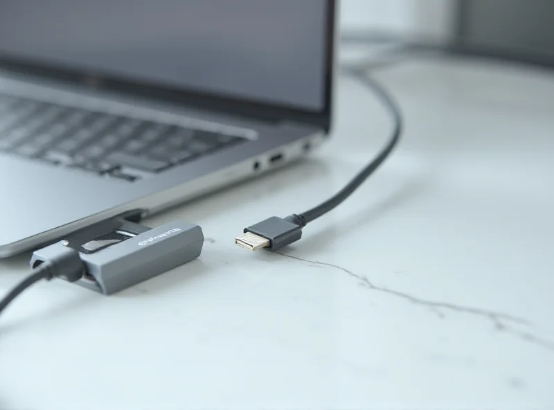 Close-up of a Silkland USB4 cable plugged into a laptop, showcasing its sleek design and high-quality construction.