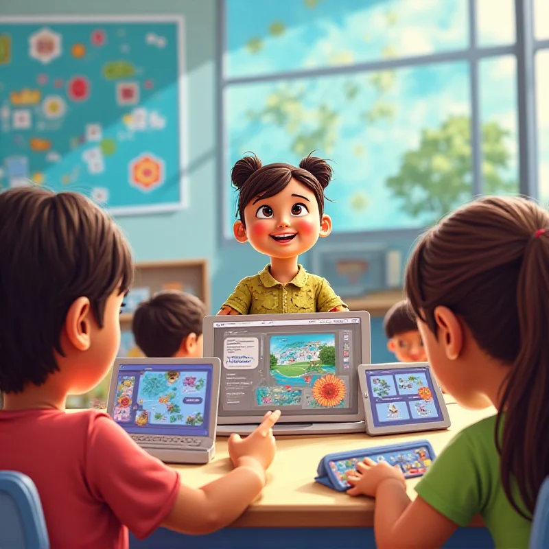 A scene depicting children using Namibox's AI-powered educational tools, highlighting the DeepSeek AI model integration.