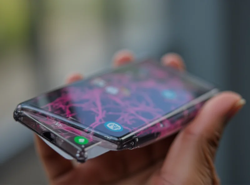 Close-up of a person holding an iPhone 16e, showcasing the screen and sleek design.