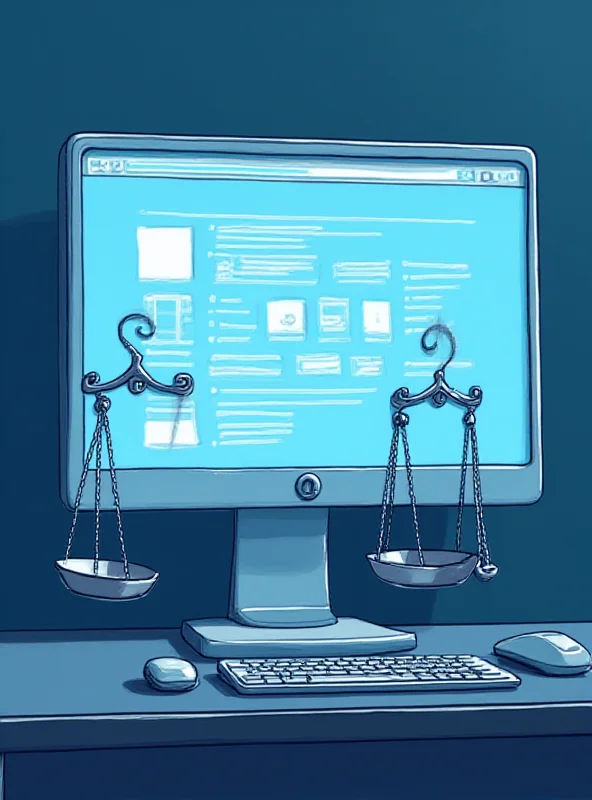 Conceptual image of a digital platform with legal scales overlayed.