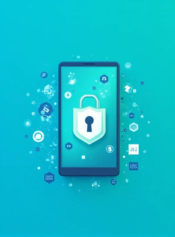 Stylized image of a mobile phone surrounded by security icons, representing the importance of mobile device security for businesses.