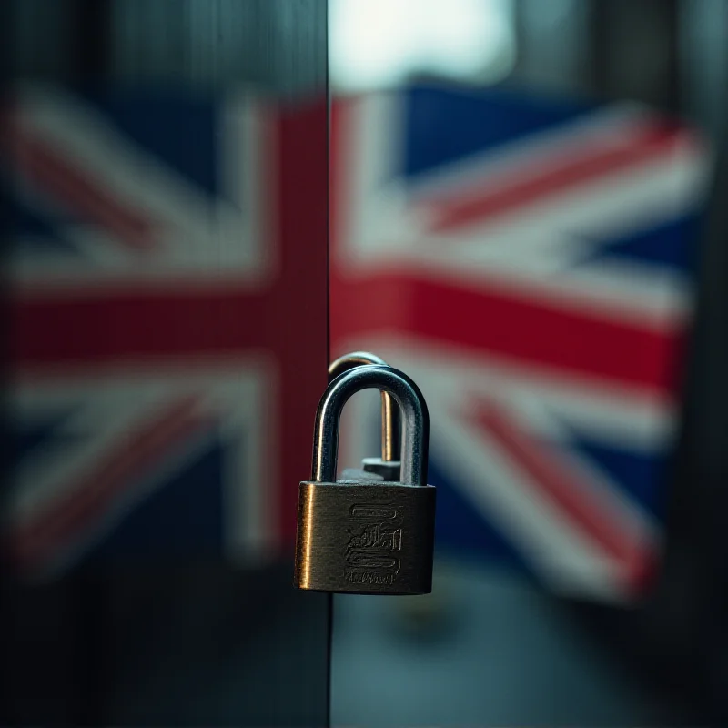 A split screen showing a padlock on one side and the Union Jack flag on the other, representing the tension between security and national identity.