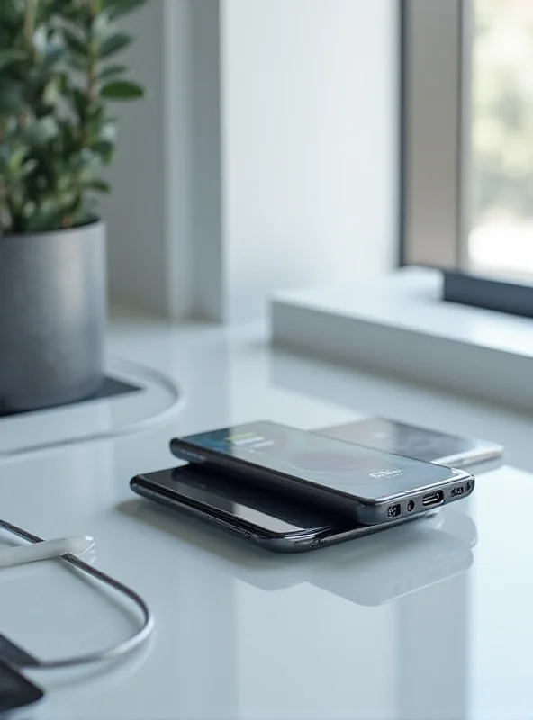 The EcoFlow Rapid 10K Magnetic Power Bank attached to the back of an iPhone, showcasing its compact design and seamless wireless charging capability. The power bank and phone are placed on a modern desk with a minimalist aesthetic, highlighting the convenience and portability of the charging solution.