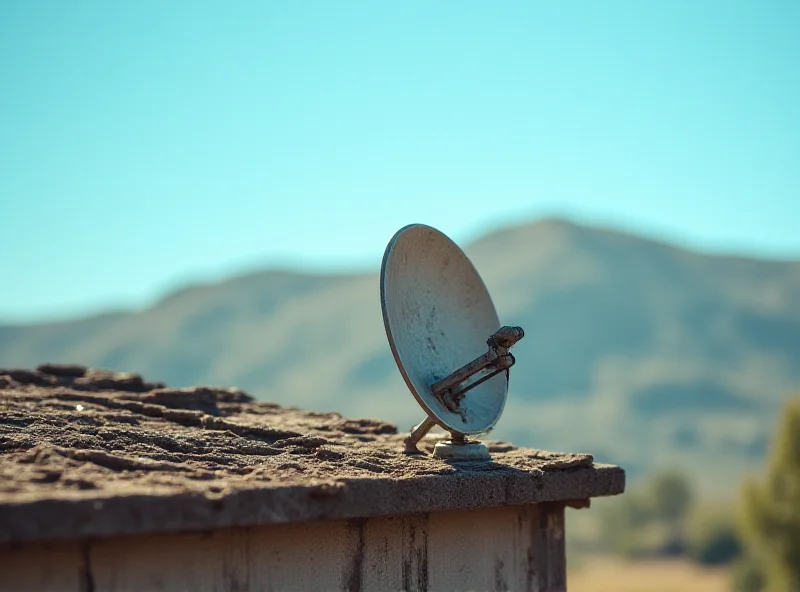 A satellite dish in a rural setting, symbolizing internet access issues.