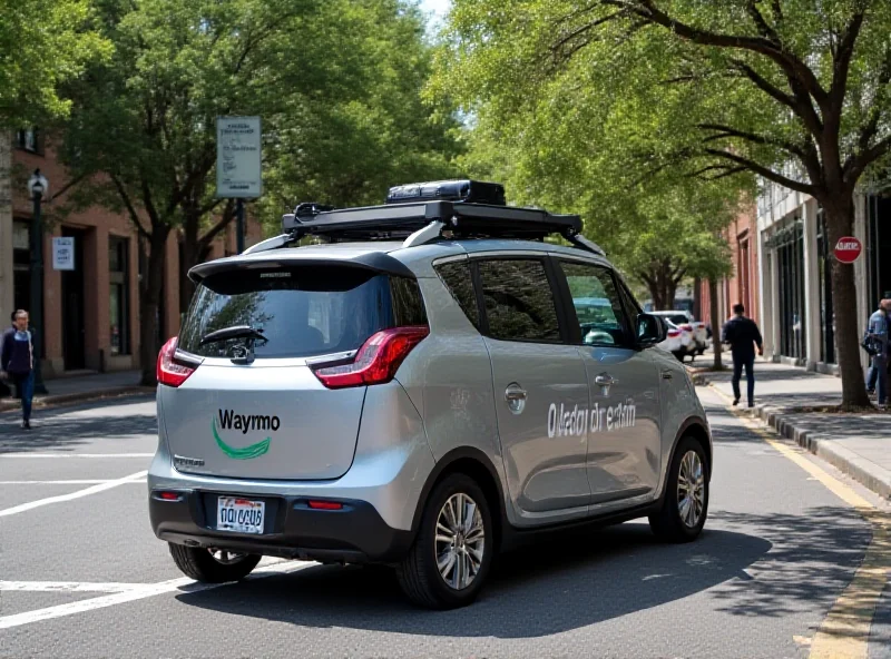 A Waymo robotaxi parked on an Austin street with Uber branding.