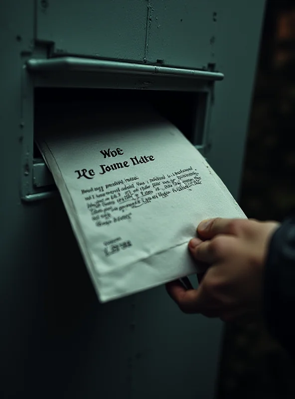 A close-up shot of a ransom note being delivered via traditional postal mail.