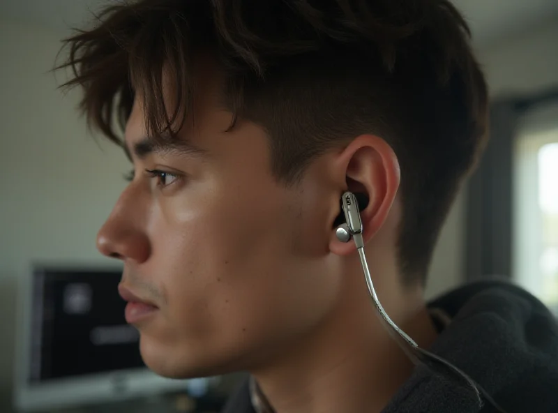 A person listening to music with Astell & Kern audiophile earbuds, showcasing the sleek design and high-quality audio experience.