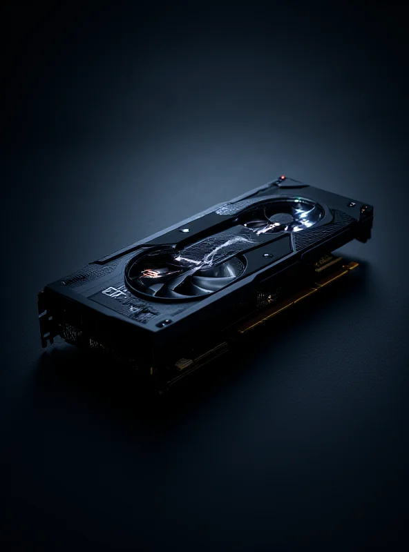 A sleek, futuristic Nvidia RTX 5060 graphics card with dynamic lighting effects, showcasing its design and potential performance.