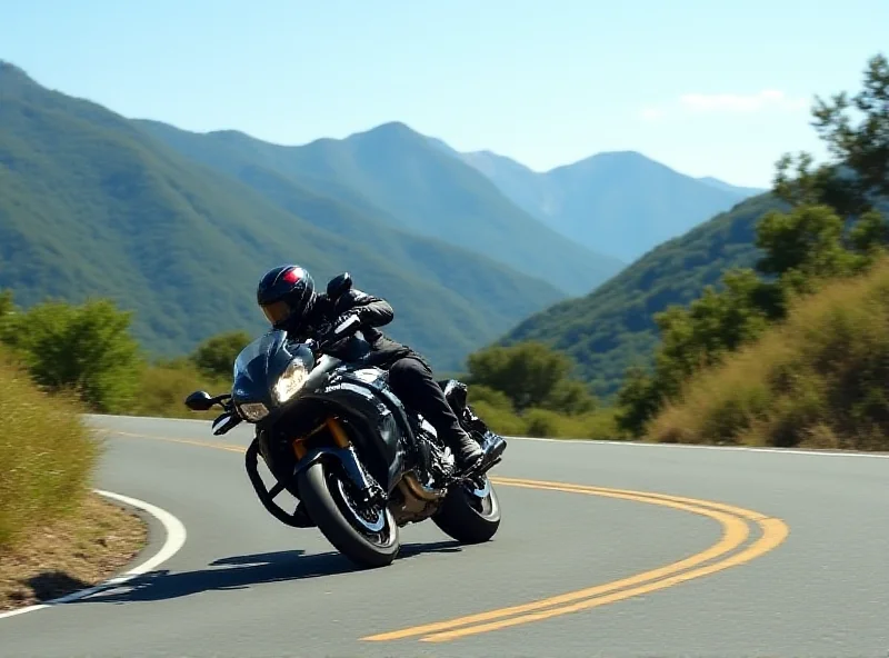 A Triumph Tiger Sport 800 motorcycle on a winding road with scenic mountains in the background.